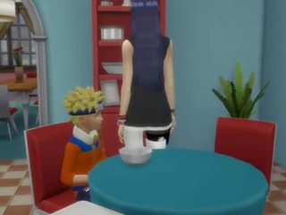 Naruto 无尽 sasuke se folla hinata 肛交 mientras su marido duerme netorare