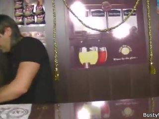 Huge barmaid riding penis at work