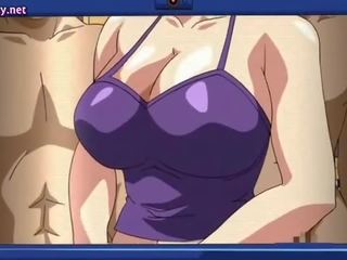 Anime slattern gets jizz on her boobs